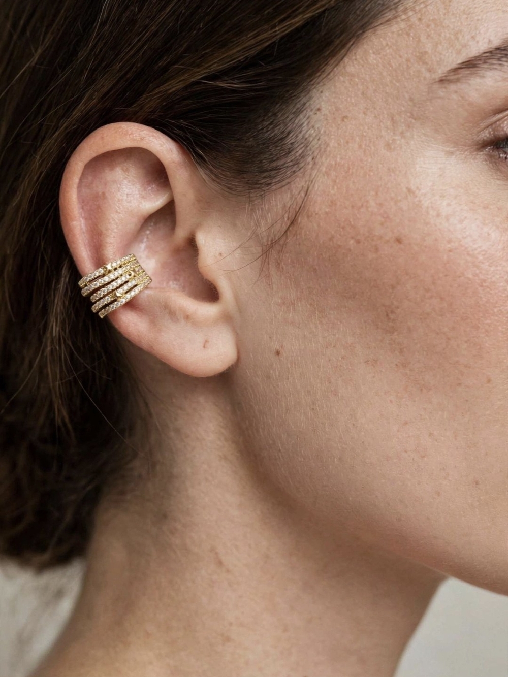 Gold Multi-Row Pave Ear Cuff - Women Jewelry